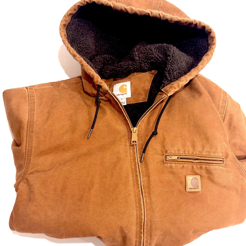 Carhartt Men's Brown Waxed Hooded Bomber Jacket Warm S Small - Picture 4 of 12